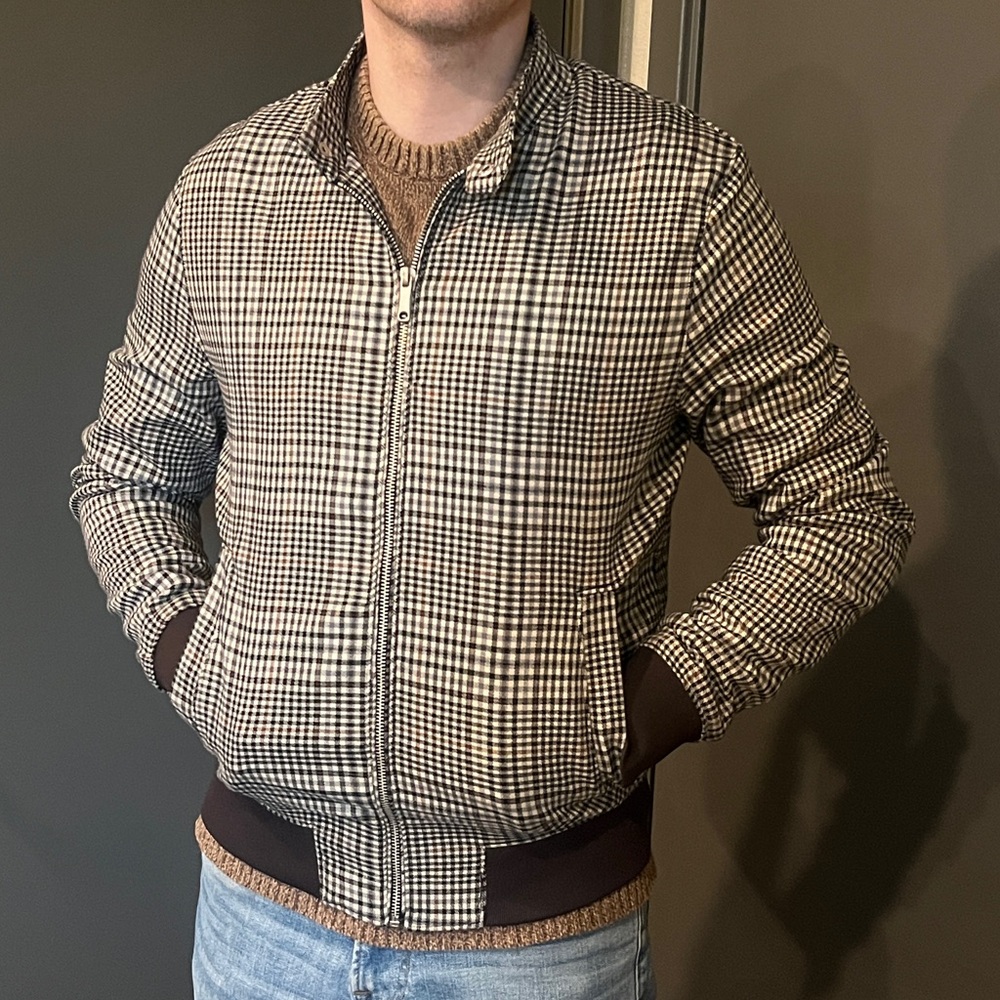 Denim & Flower Brown and Beige Checkered Bomber Men’s Jacket